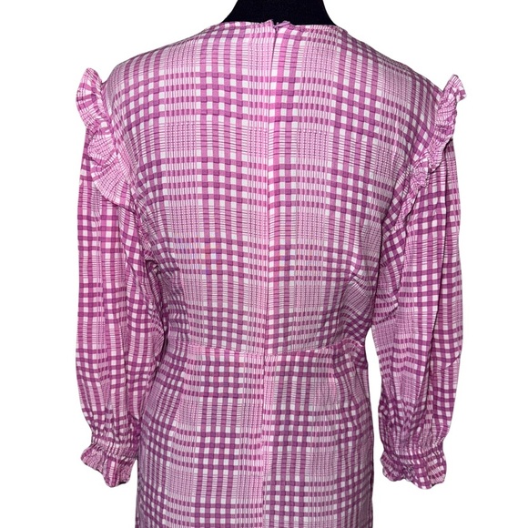 Faithful The Brand Edwina Pink Plaid Ruffled Puff long-Sleeve Mini Dress Size L - Picture 2 of 13